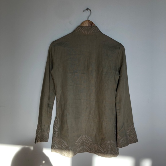 Tory Burch NWOT Linen Embroidered Long Sleeve Tunic Shirt Size 0 - Picture 7 of 12